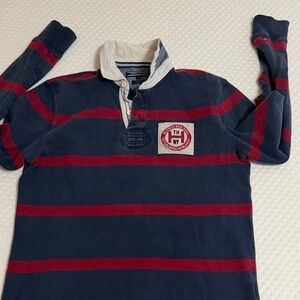 Tommy Hilfiger Blue and Red Striped Rugby top #vintage